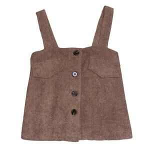 Happy Bird Womens Corduroy Sleeveless Tank Top Small Brown Button-Up